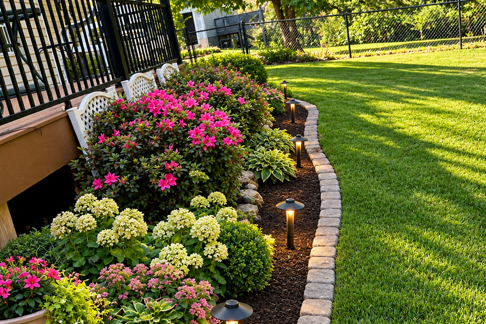 Sunlit backyard garden border