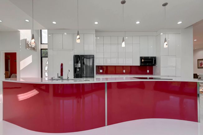 Symphony house kitchen red s island front
