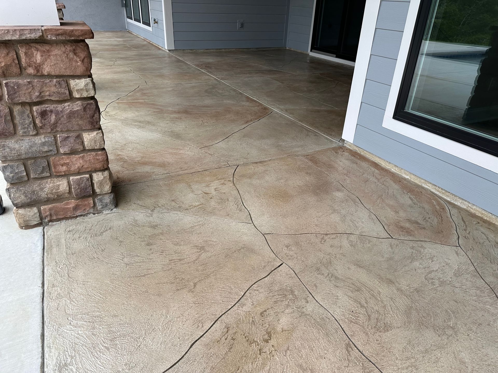 After photo of Savannah Lakes Village patio with decorative concrete overlay