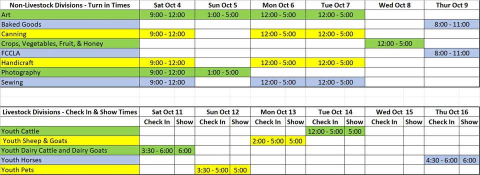 2025 check in and show times grid