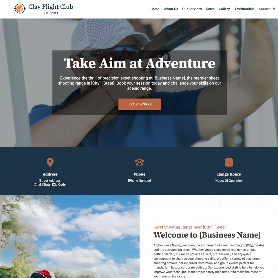 Skeet clay shooting website design theme