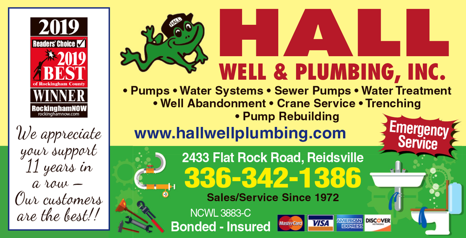 Hall Well and Plumbing, Well and Plumbing Service, Rockingham County Plumbing, Rockingham County Well Service, Well Service Near Me