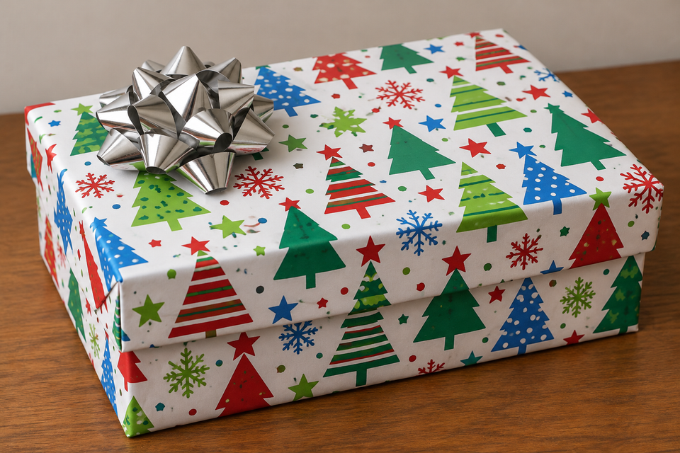 Festive silver bow gift box
