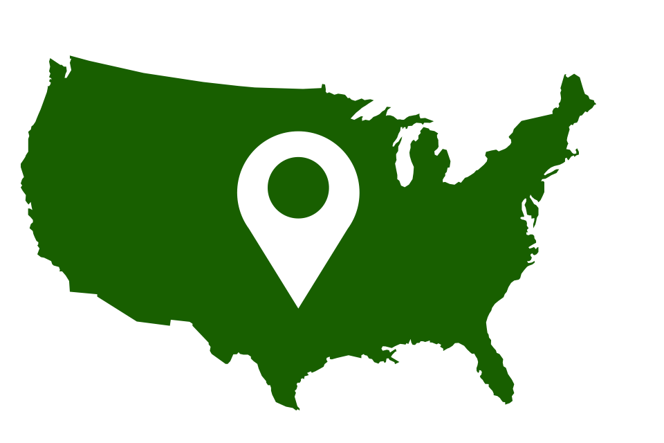 Service area map icon for Alta Vista Landscaping & Tree Service featuring a white location pin over a green silhouette of the United States