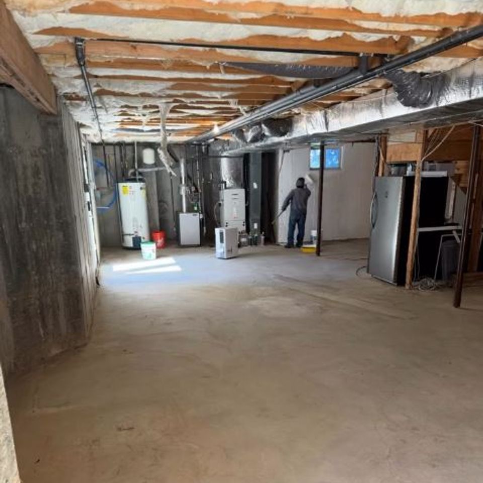 A basement remodeling job during its progress, done by Taurus Contracting Inc