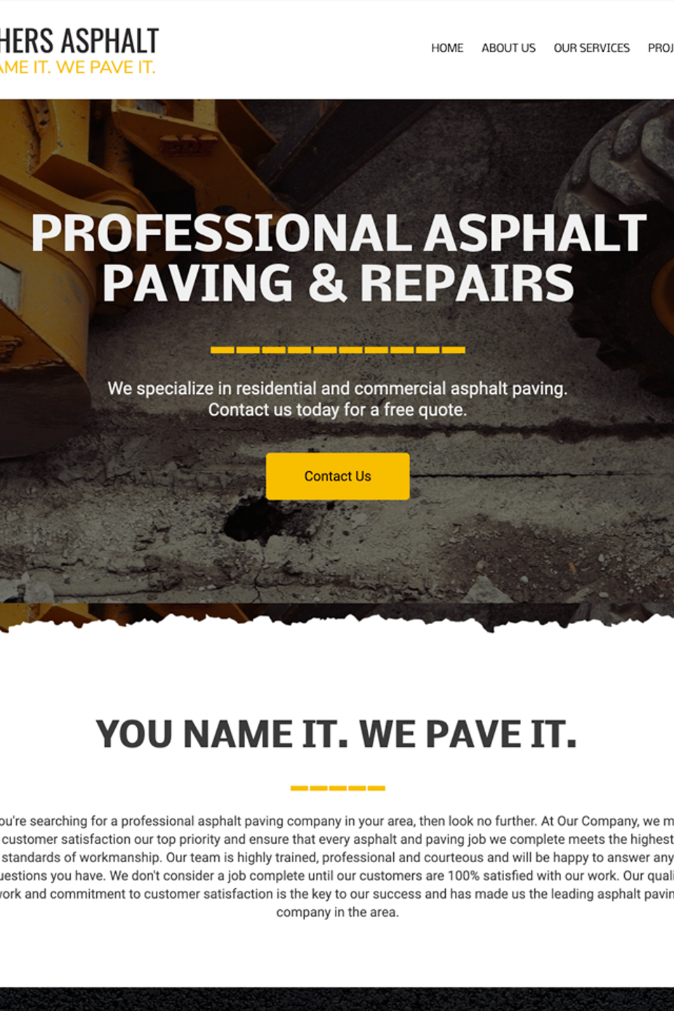 Asphalt Paving Sample Website Homepage
