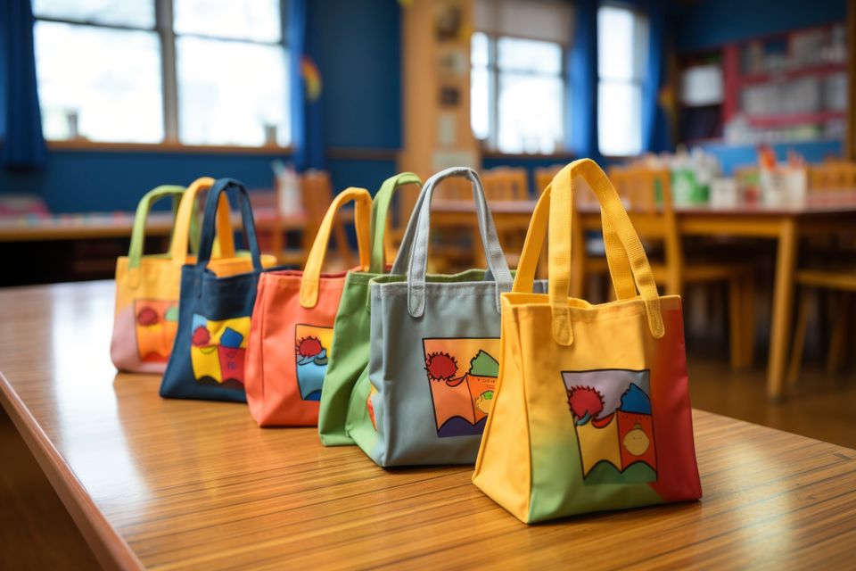 Bookbags with bright design by Sari's Creations