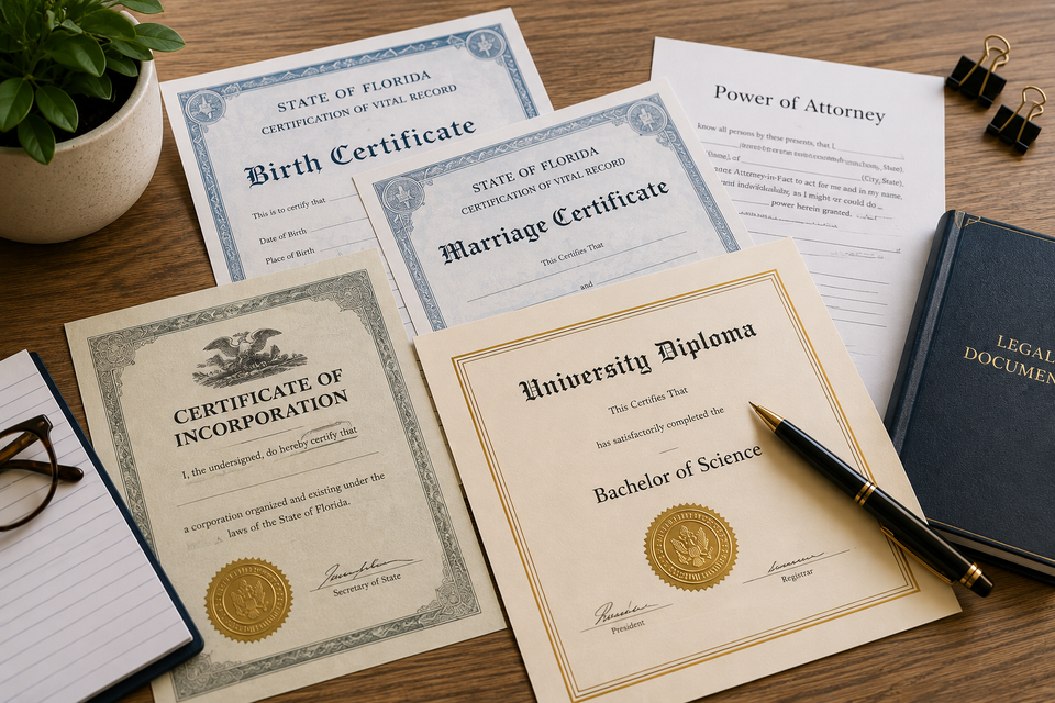 Documents prepared for apostille authentication