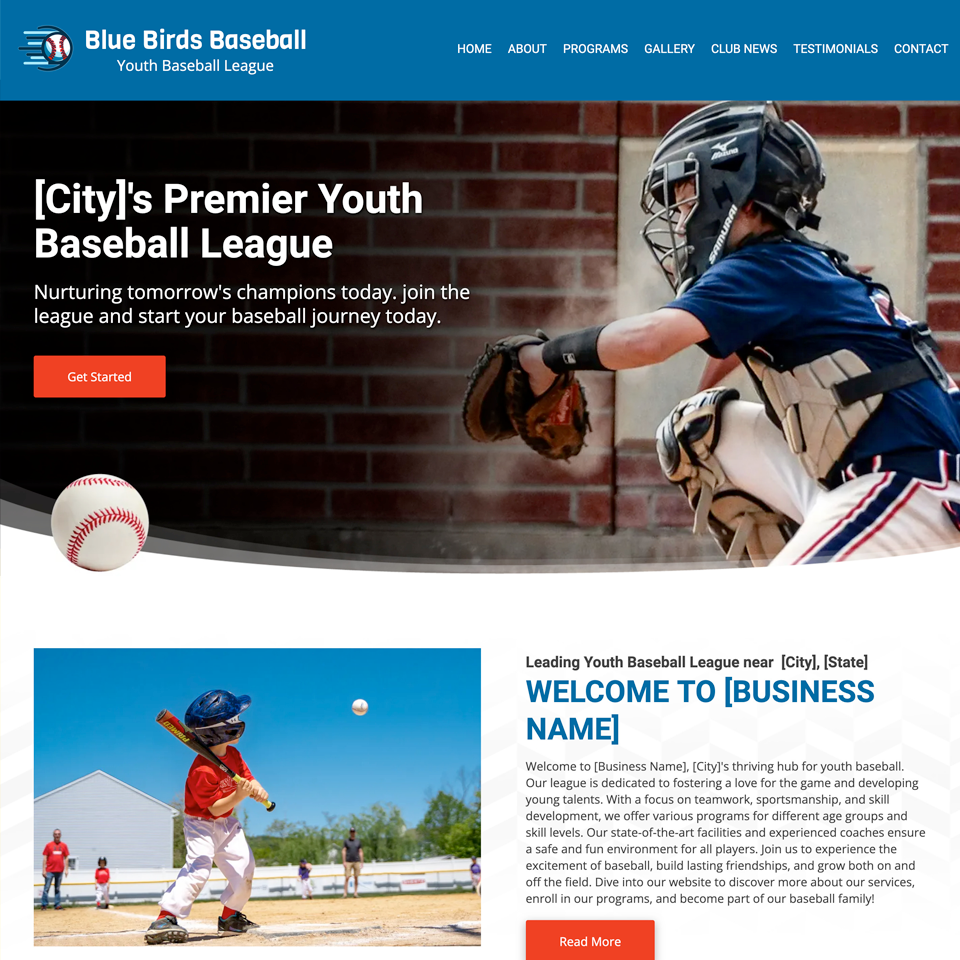 Baseball league website design