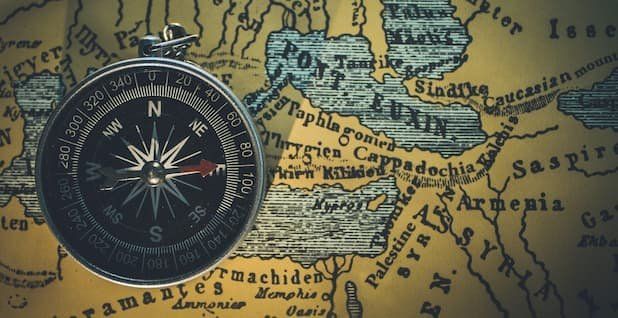Compass sitting on a map 