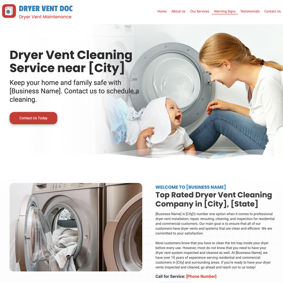 Dryer vent cleaning service website design theme