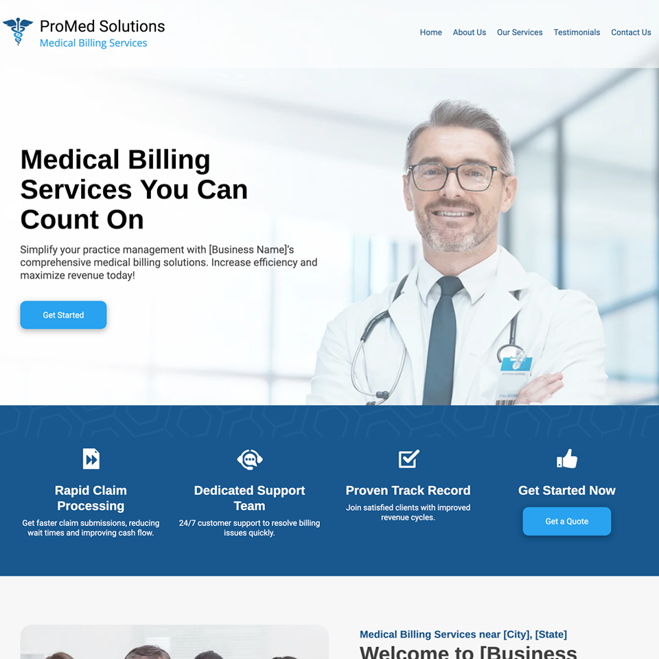 Medical billing service website design theme