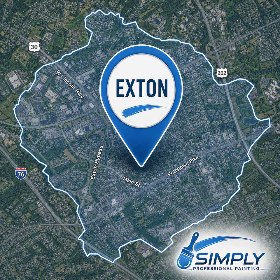 Exton pa interior painting service area map pin for simply professional painting