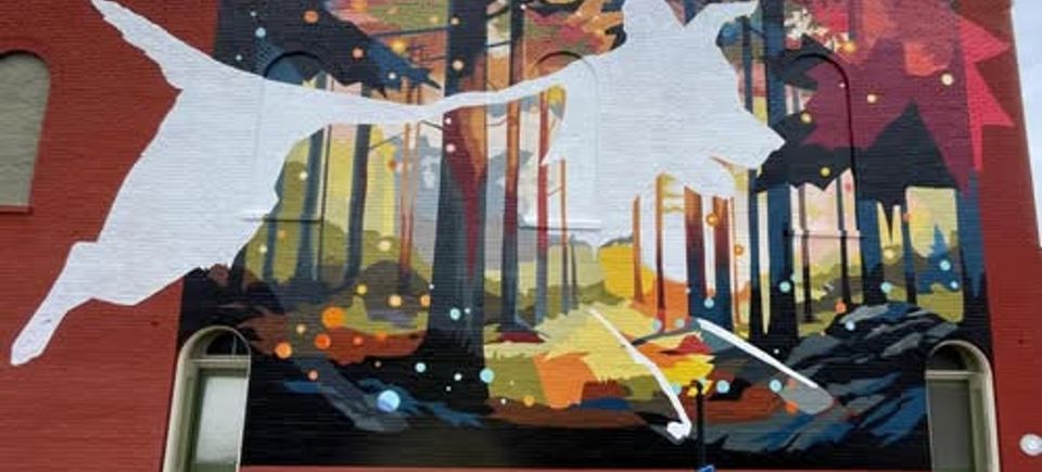 White dog mural
