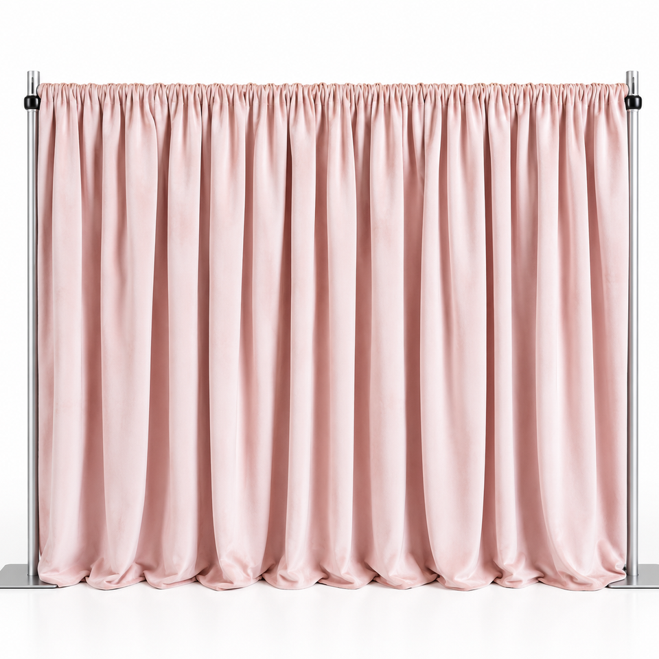 Blush pink pleated curtain backdrop