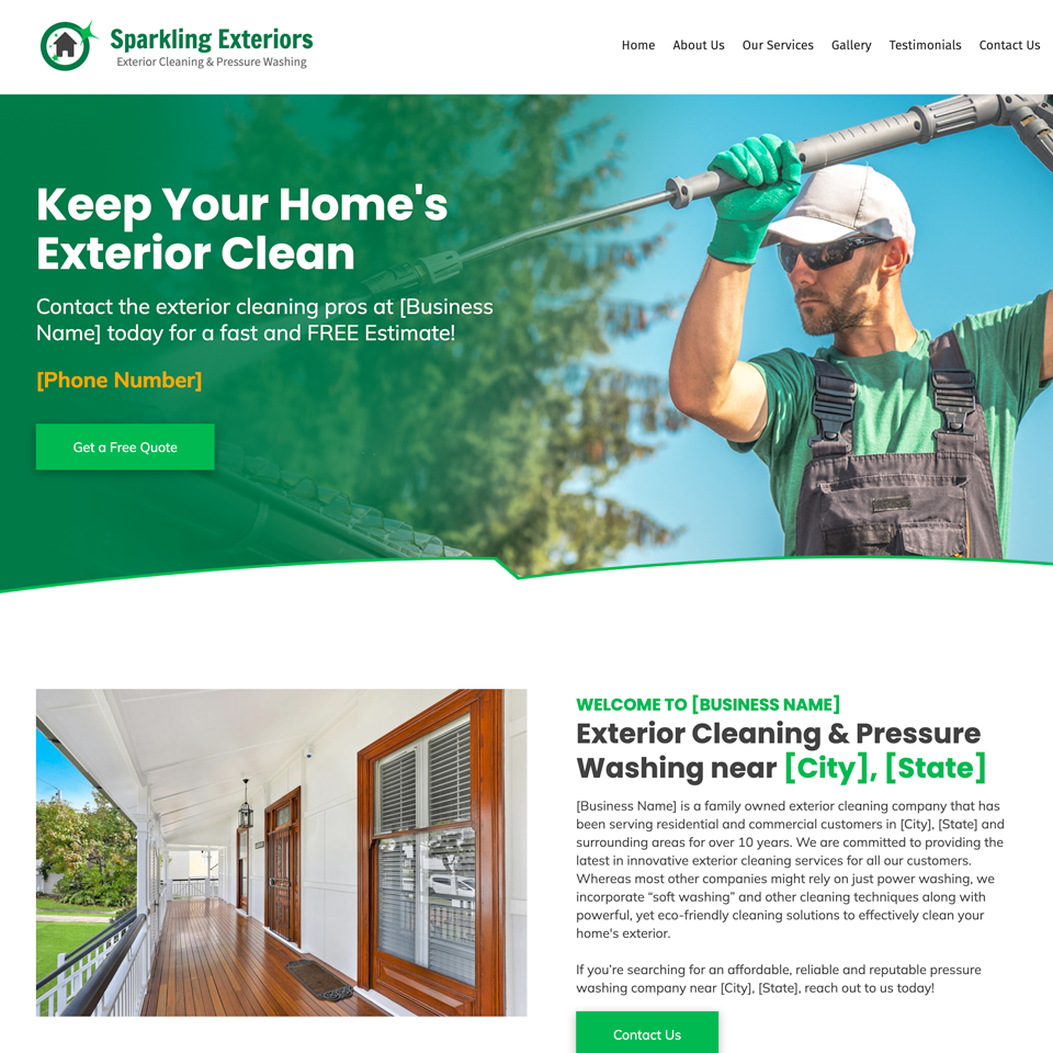 Exterior cleaning pressure washing website design