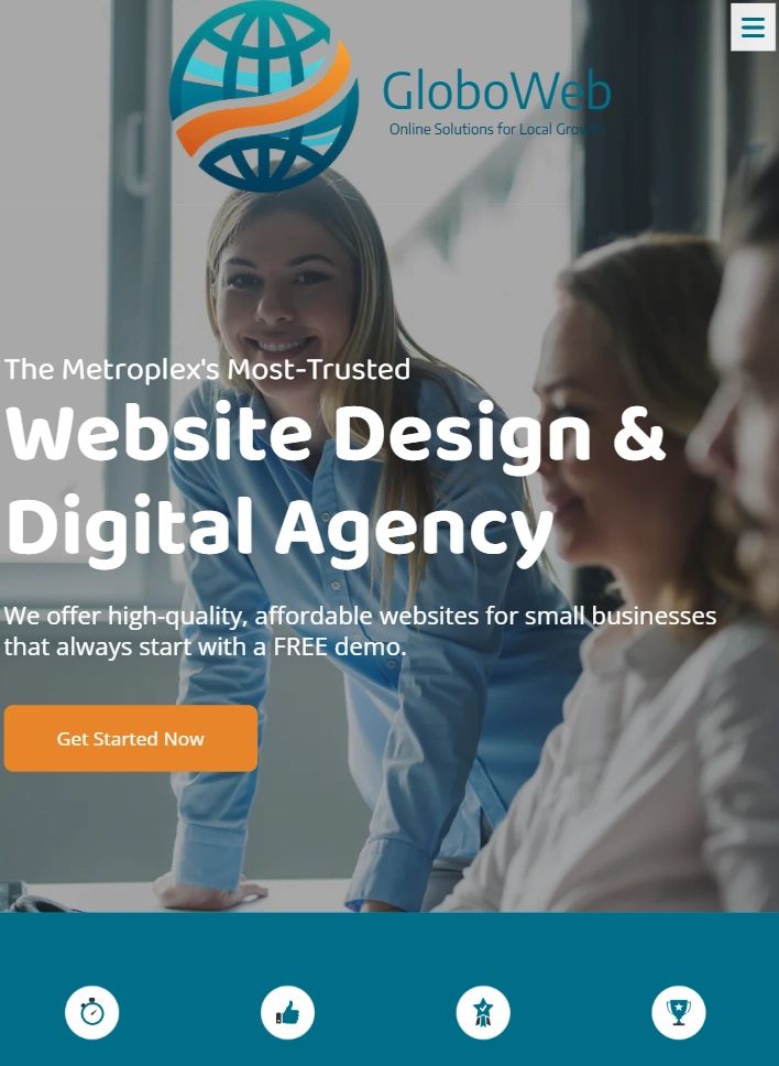 tablet view of a local website design and digital agency in the DFW areanear Garland, Texas illustrating the responsive nature of websites designed by GloboWeb