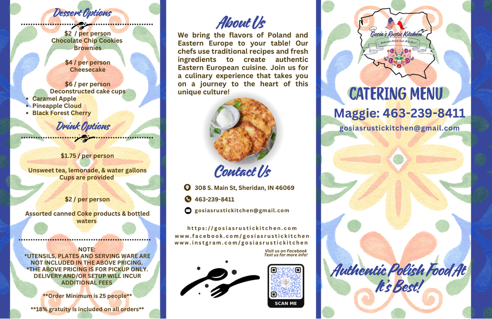 Catering Menu from Gosia's Rustic Kitchen in Sheridan, IN