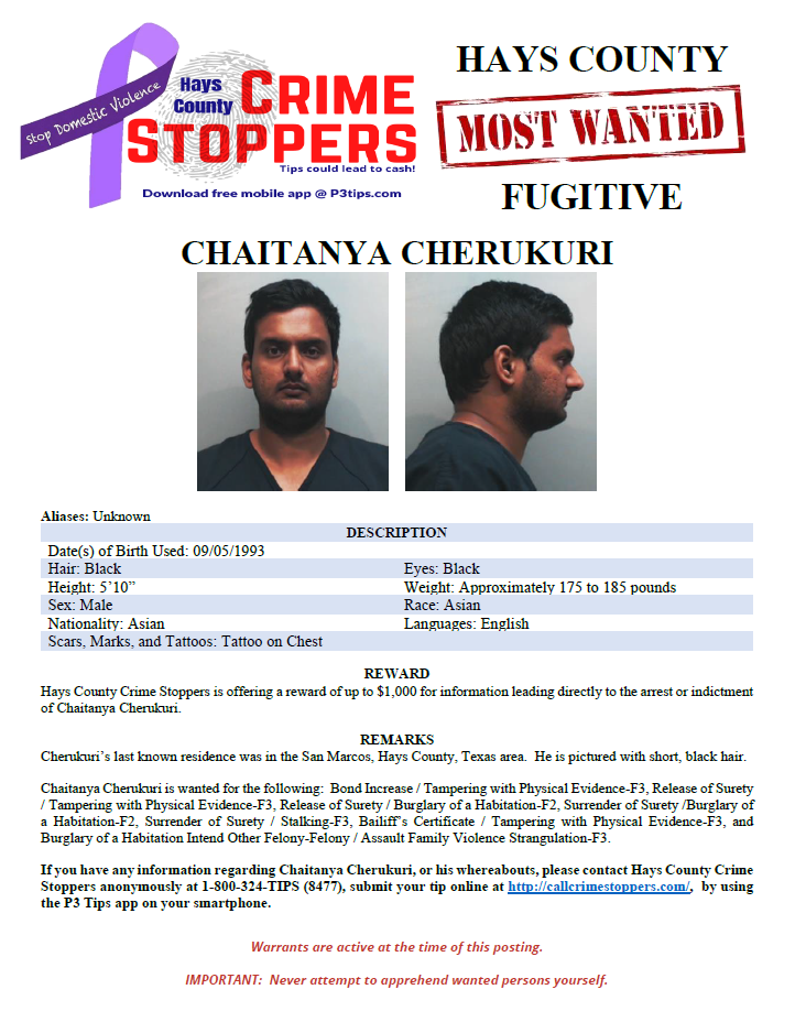 Cherukuri most wanted poster