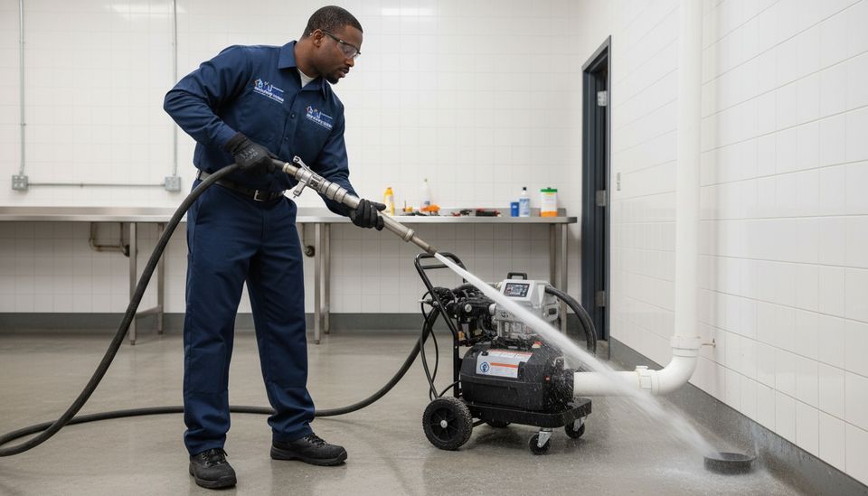 Professional hydrojetting drain cleaning service St Croix USVI - Liburd's high-pressure water cleaning equipment