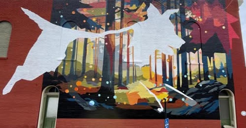 White dog mural