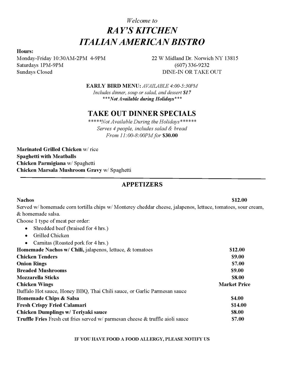 Lunch menu rays  page 1