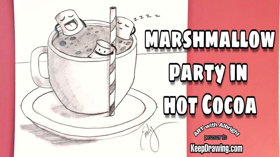marshmallow hot cocoa party art with albright keepdrawing