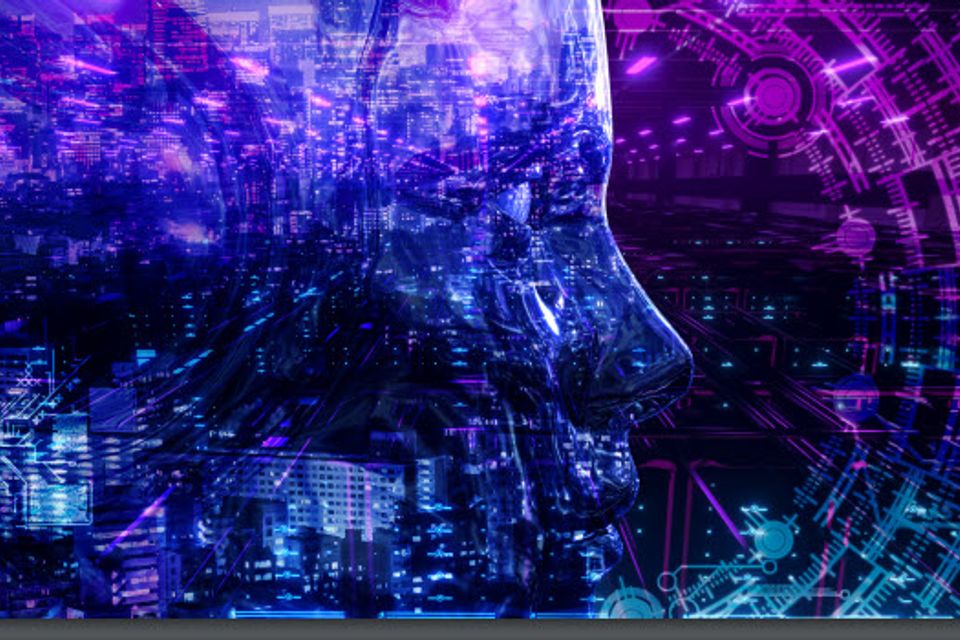 Purple ai face in montage