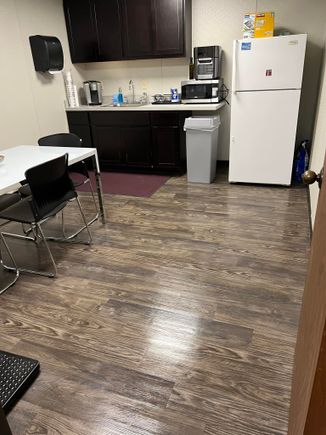 Small office break room with polished floor