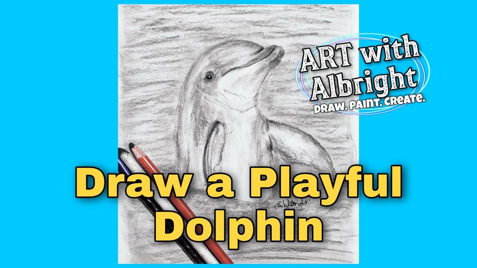 playful dolphin in ocean drawing by artist Emily Albright