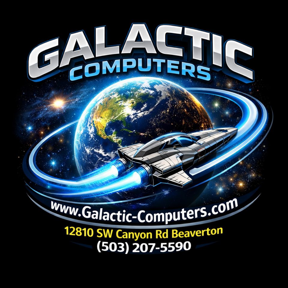 Galactic computers logo with address 2