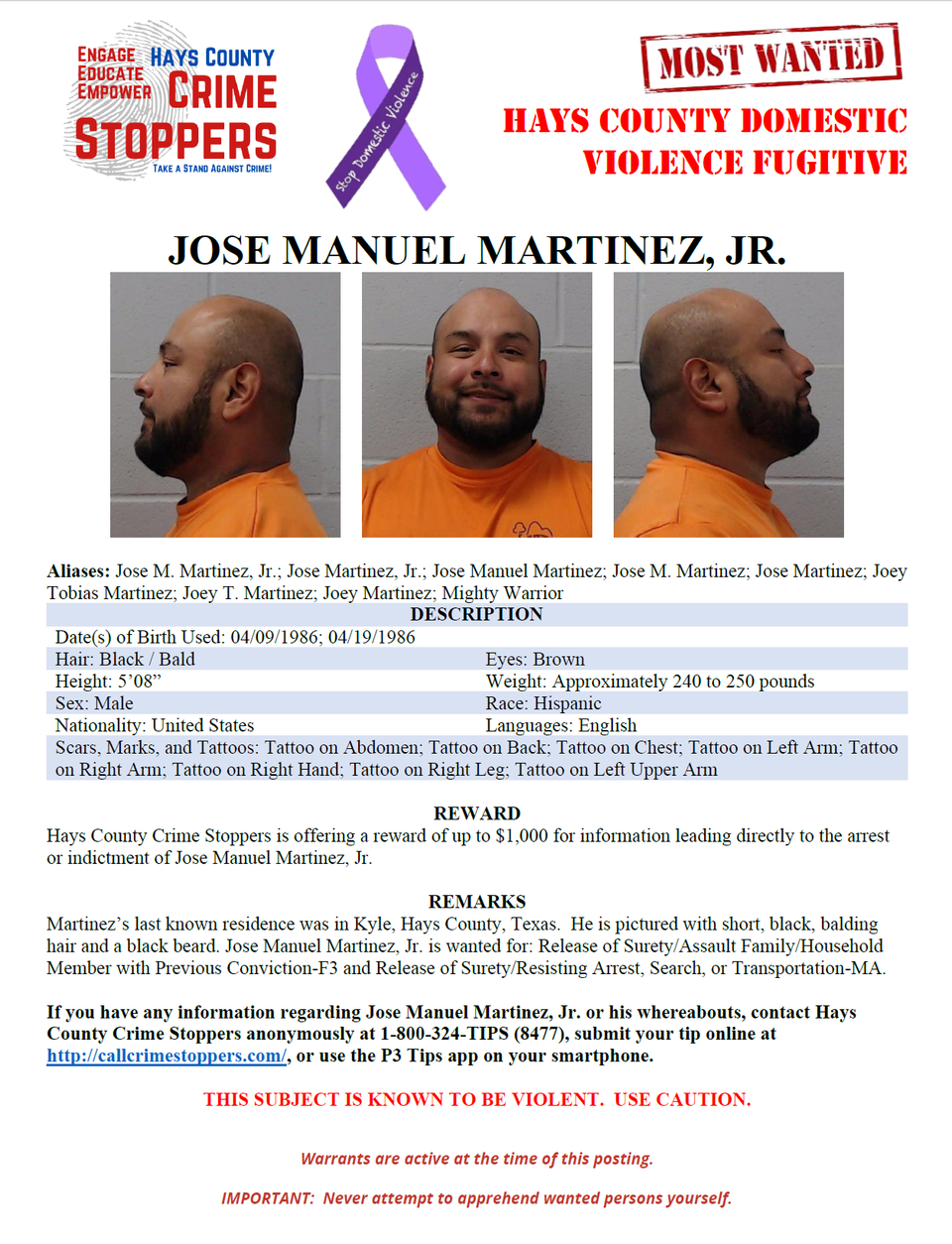 J martinez most wanted poster