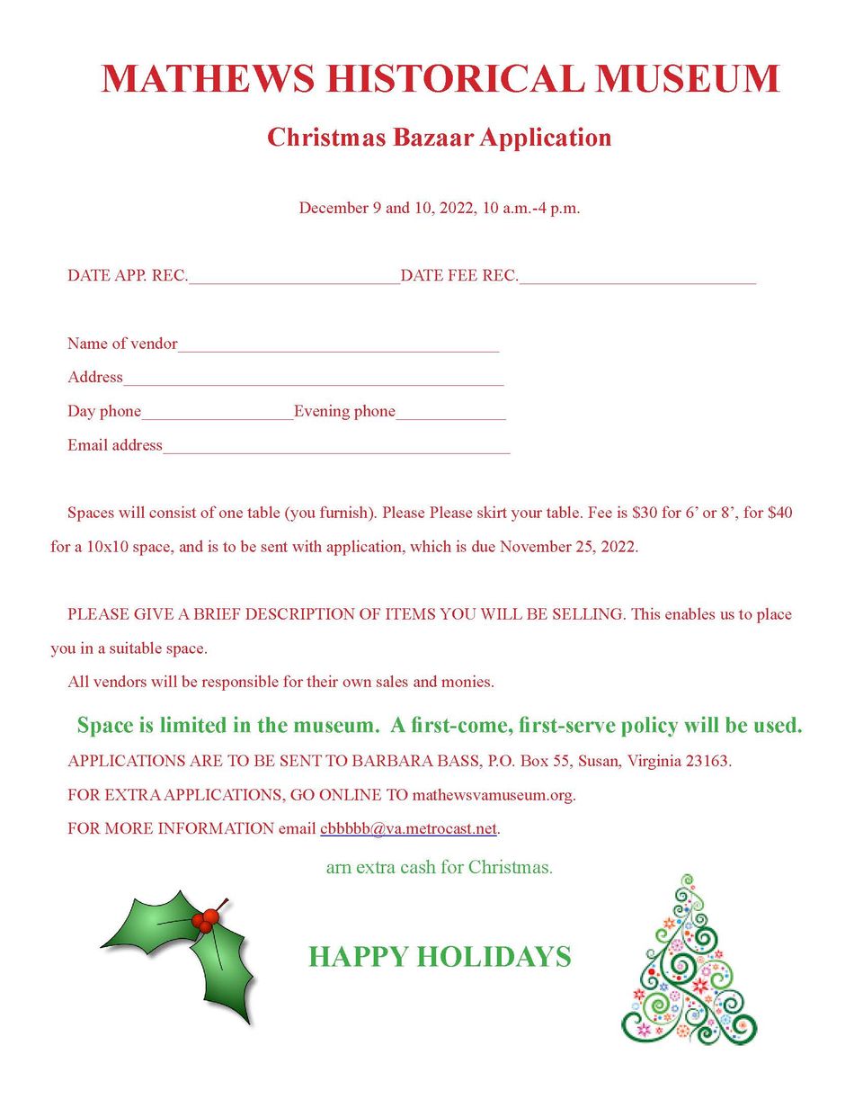 Christmas bazaar application 2022