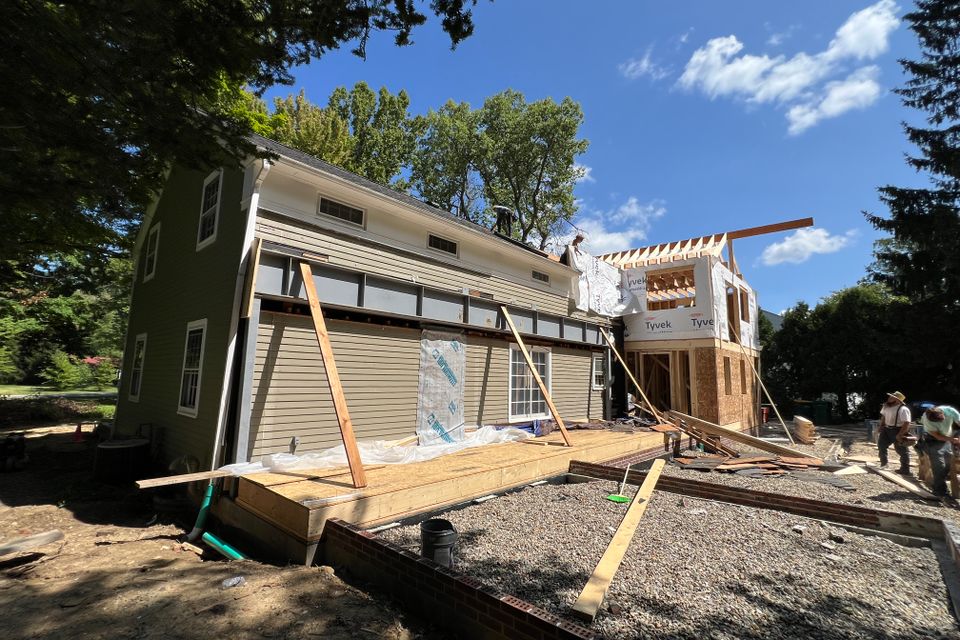 Home addition construction in progress during Chagrin Falls whole-home renovation