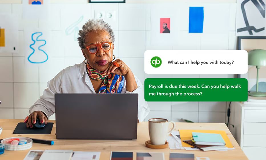 New business owner using quickbooks on a laptop.