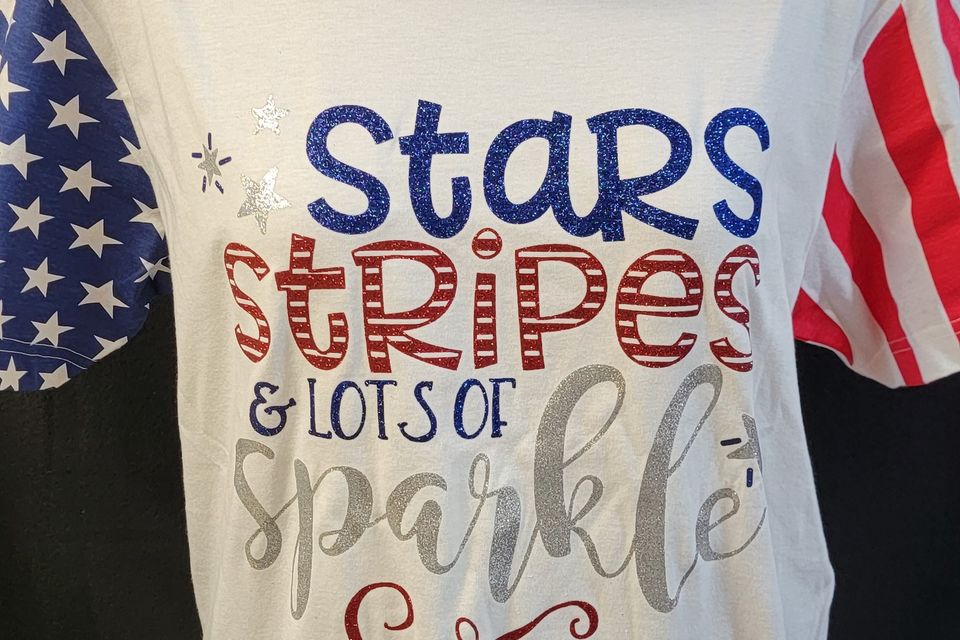 Heat Transfer Vinyl with patriotic stars and stripes on shirt and cap