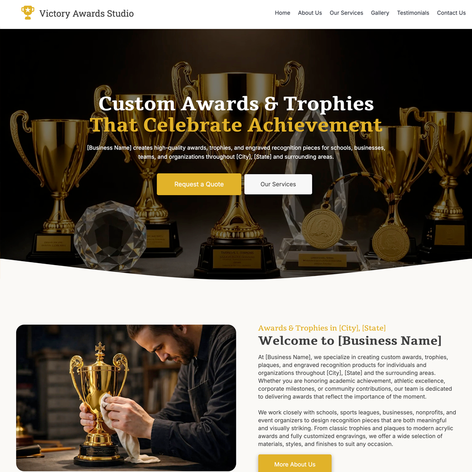 Award trophy website design theme