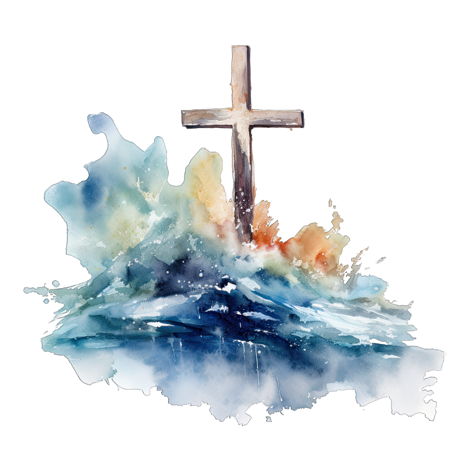 Seasons   christmas cross and rough waters watercolor 3