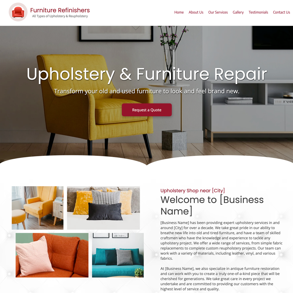 Upholstery shop website design theme
