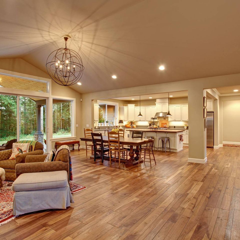 Open concept living dining kitchen