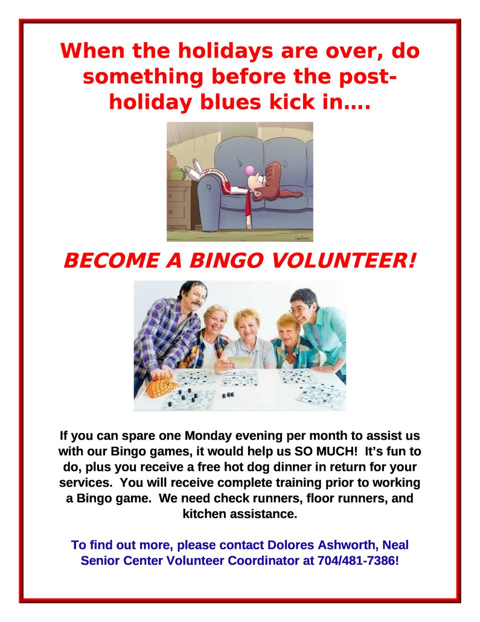 Poster bingo volunteers needed 0