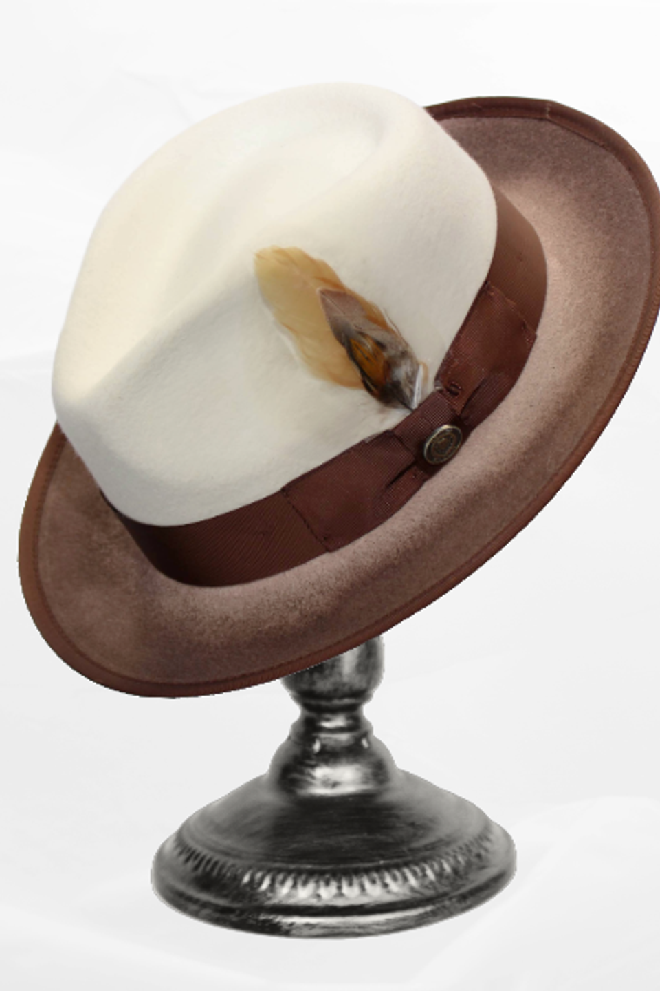 White and brown hat