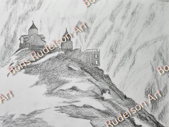 Pencil. Mountain Landscape