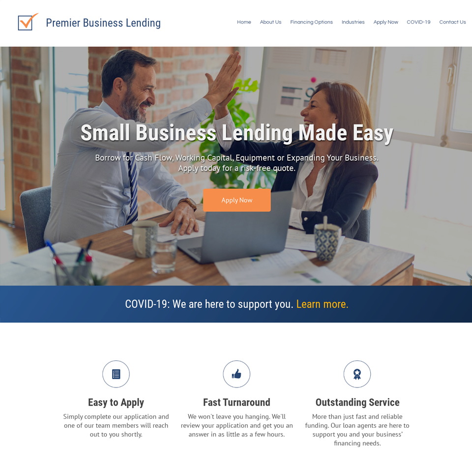 Business lending website template