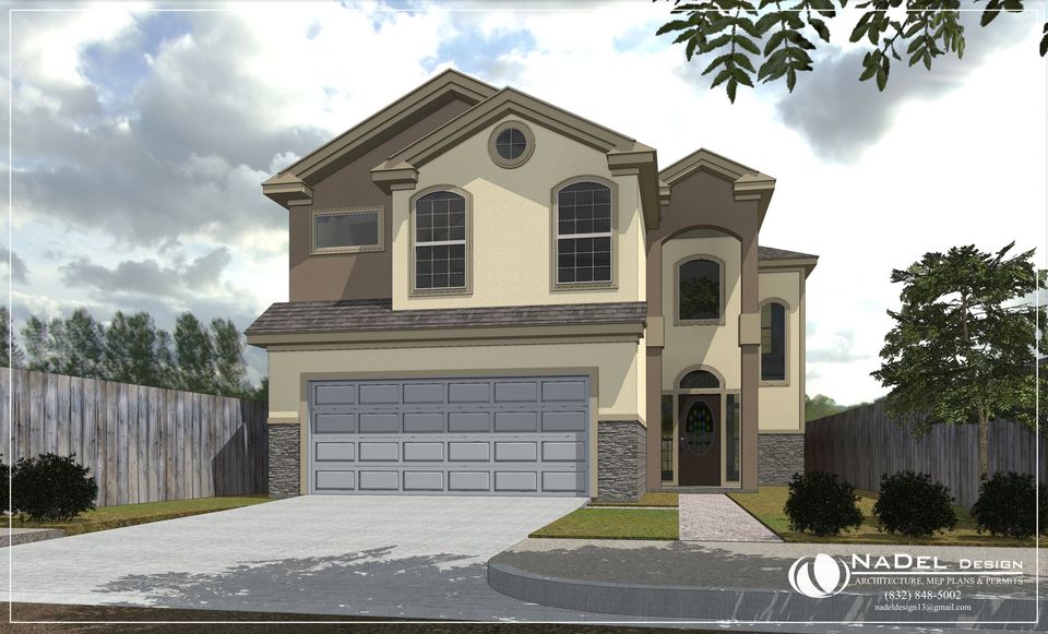 Nadel design   3d rendering of two completed two story home   front view