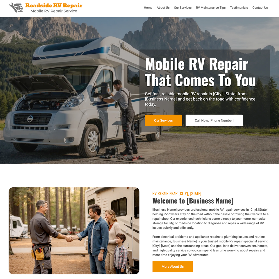 Mobile rv repair website design theme