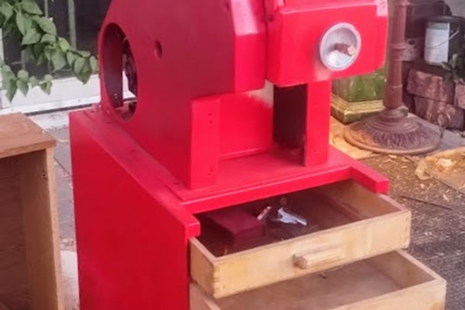 Red upright box w drawers out