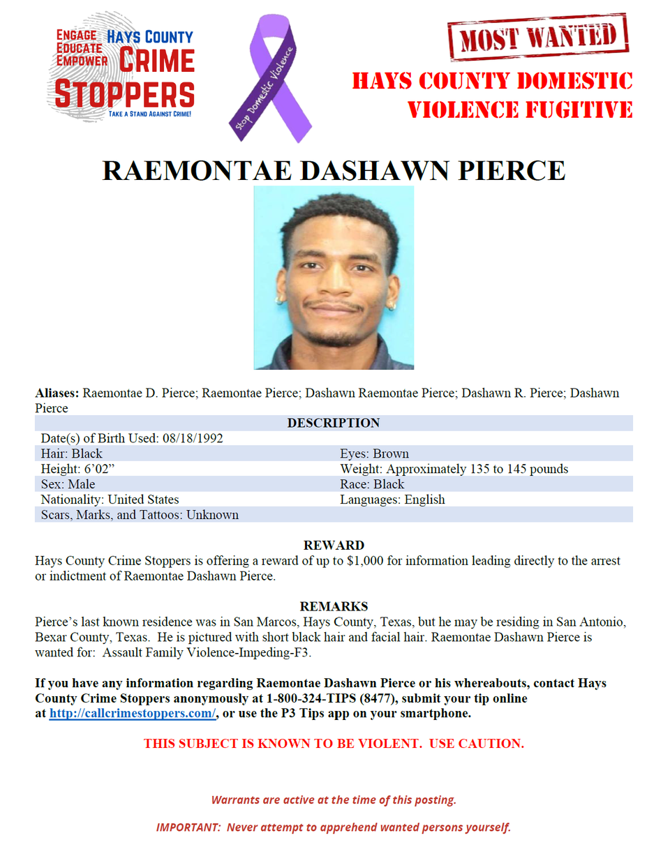 Pierce most wanted poster