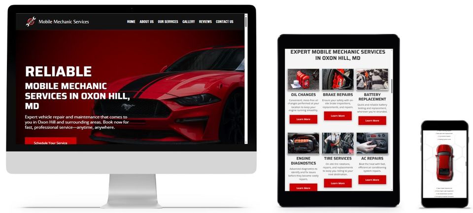 Website design for mobile mechanic repairing a vehicle on-site