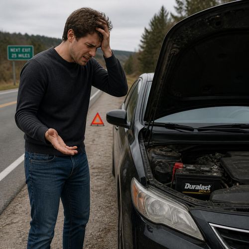 Person with dead battery on the side of the road
